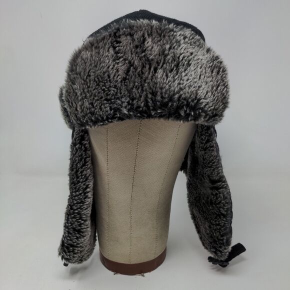 KBEthos Men's Trapper Hat Black One Size Vegan Fur Trim Ear Flaps - Picture 2 of 9